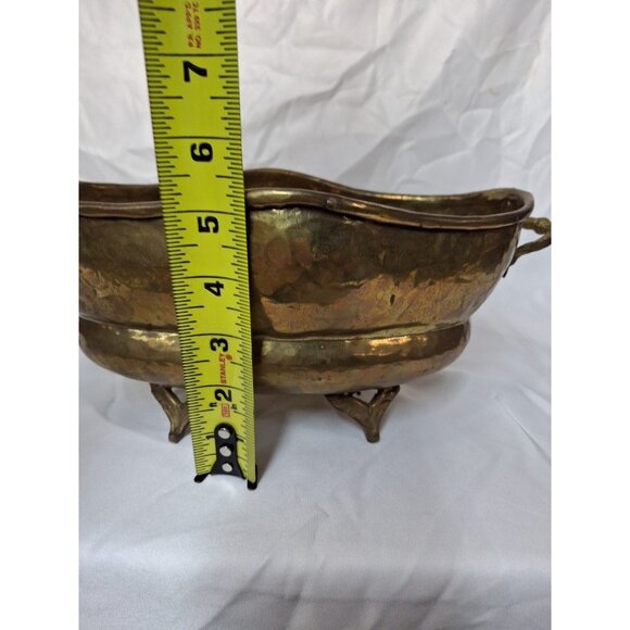 Hosley International Solid Brass Hammered Design Oblong With Handles Planter Pot - Picture 9 of 11